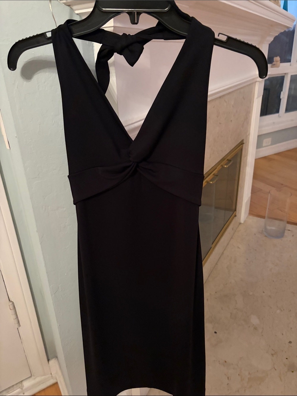 BCBGMaxAzria Black Halter Backless Knot-Front LBD